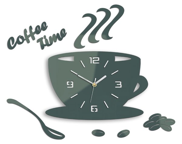Modern falióra COFFE TIME 3D GRAY gray (öntapadós falióra)