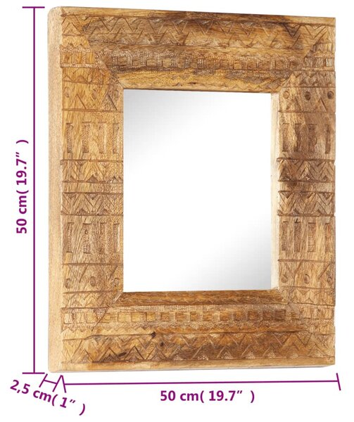 Kézzel faragott tömör mangófa tükör 50 x 50 x 2,5 cm