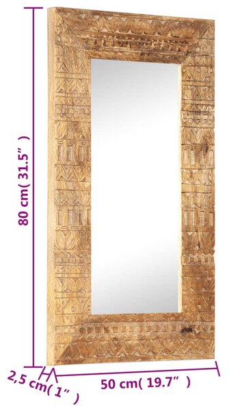 Kézzel faragott tömör mangófa tükör 80 x 50 x 2,5 cm