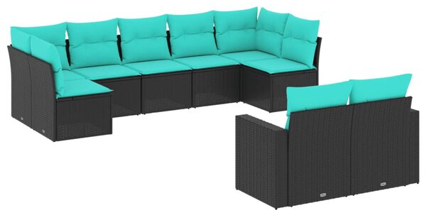 9 részes fekete polyrattan kerti ülőgarnitúra párnával