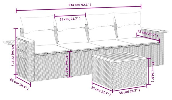 5 részes szürke polyrattan kerti ülőgarnitúra párnával