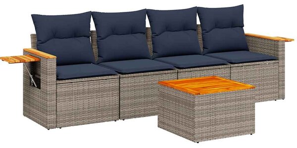 5 részes szürke polyrattan kerti ülőgarnitúra párnával