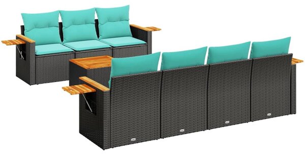 8 részes fekete polyrattan kerti ülőgarnitúra párnával