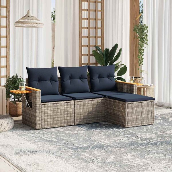4 részes szürke polyrattan kerti ülőgarnitúra párnával