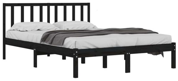 VidaXL fekete tömör fenyőfa ágykeret 140x190 cm