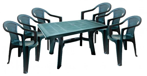 Lamia 6 személyes kerti bútor szett, zöld asztallal, 6 db Palermo zöld székkel
