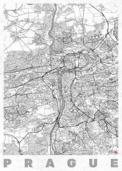 Prague Térképe, Hubert Roguski, (30 x 40 cm)