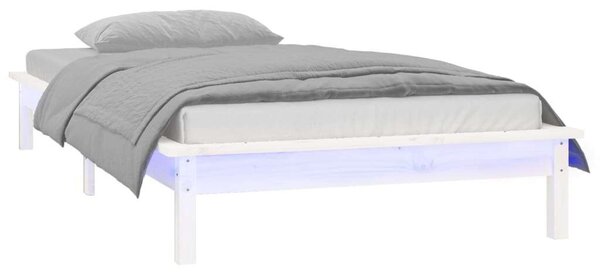 VidaXL 2FT6 Small Single fehér tömör fa LED-es ágykeret 75 x 190 cm