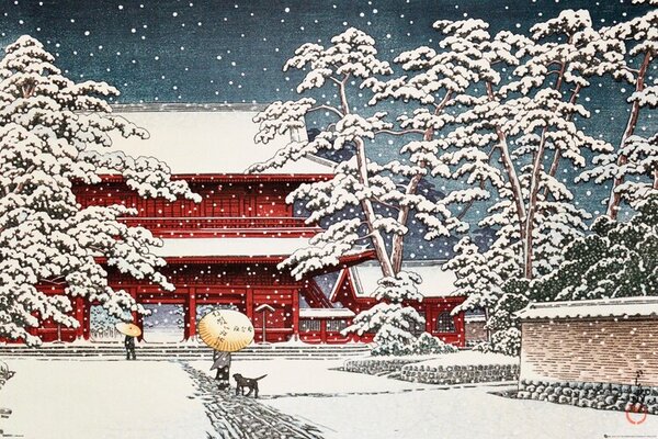 Plakát Kawase - Zojo Temple in the Snow, (61 x 91.5 cm)