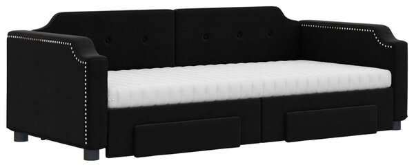 VidaXL fekete kihúzható szövet heverő fiókokkal 90 x 200 cm