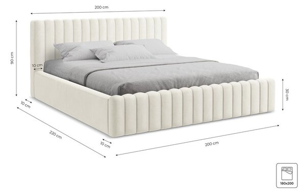 Szürkésbarna kárpitozott ágyneműtartós franciaágy ágyráccsal 180x200 cm Lemi – Makamii