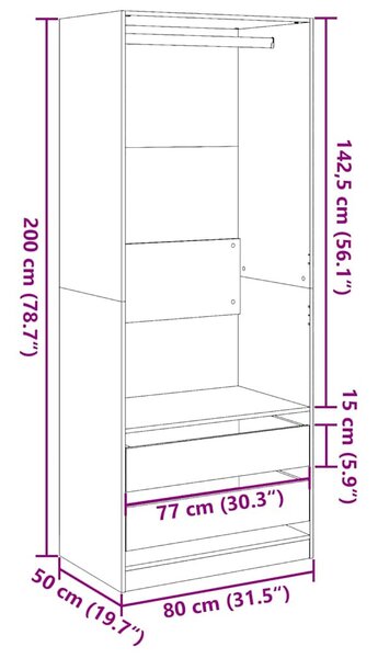 Antik fa színű szerelt fa ruhásszekrény 80 x 50 x 200 cm