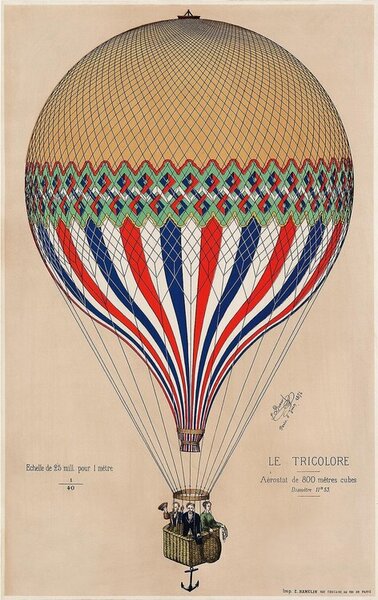 Plakát E. Hamelin - Heißluftballon Le Tricolore, (61 x 91.5 cm)