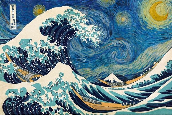 Plakát Katsushika Hokusai ft. van Gogh - A nagy hullám Kanagavánál