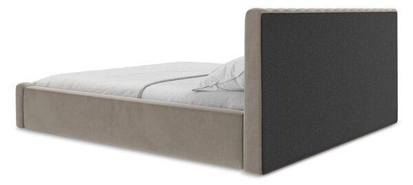 Szürkésbarna kárpitozott ágyneműtartós franciaágy ágyráccsal 180x200 cm Lemi – Makamii