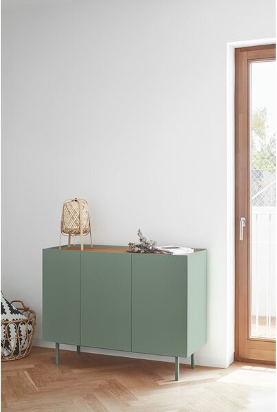 Zöld alacsony komód tölgyfa dekorral 110x85 cm Arista – Teulat