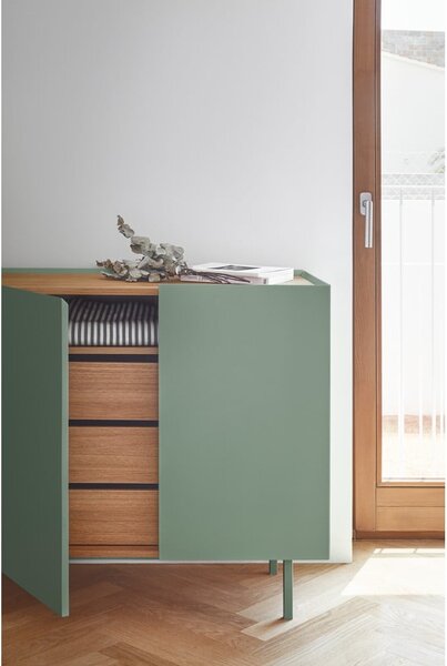 Zöld alacsony komód tölgyfa dekorral 110x85 cm Arista – Teulat