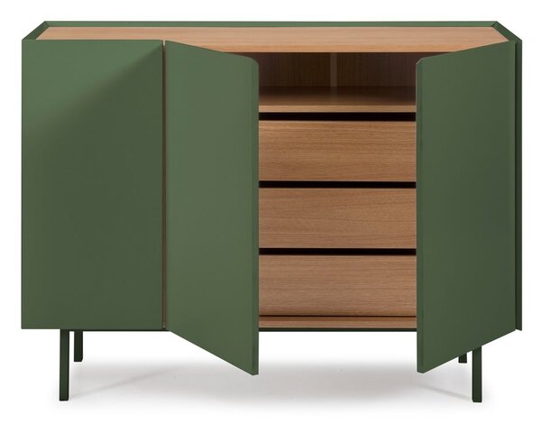 Zöld alacsony komód tölgyfa dekorral 110x85 cm Arista – Teulat