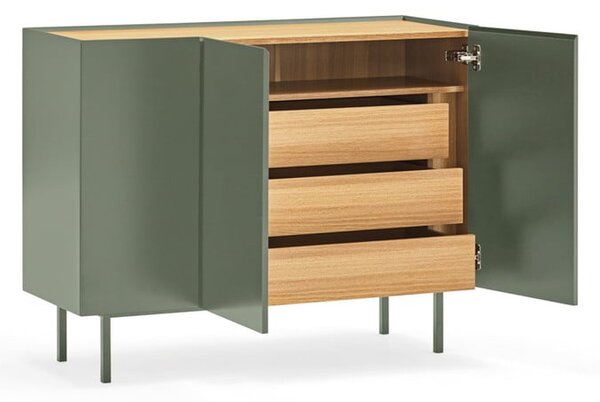 Zöld alacsony komód tölgyfa dekorral 110x85 cm Arista – Teulat