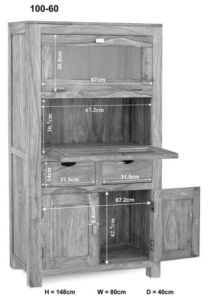 GREY WOOD szekrény masszív indiai paliszander, Vertiko 148x80 cm