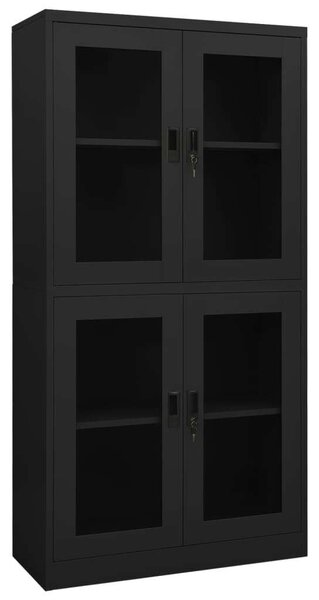 VidaXL antracitszürke acél és edzett üveg irodai szekrény 90x40x180 cm
