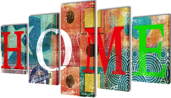 VidaXL Nyomtatott vászon falikép szett színes "Home" dizájn 200 x 100 cm