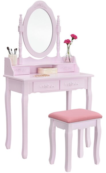 Rózsaszínű "Mira" fésülködő asztalka tükörrel és székkel