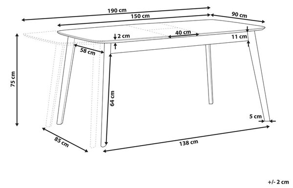 Kihúzható étkezőasztal MADOX Sötét diófa 150/190 cm 90 cm