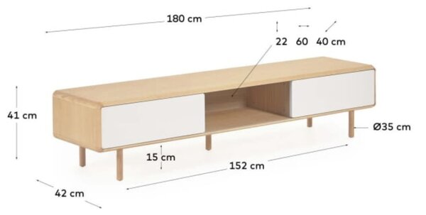 Ash TV asztal Kave Home Anielle 180 x 42 cm