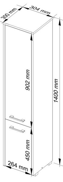 AKORD FIN Fürdőszobai Oszlopszekrény 140cm Artisan Tölgy-Fehér