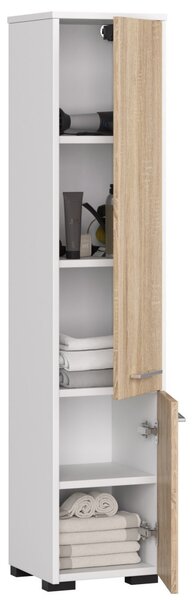 AKORD FIN Fürdőszobai Oszlopszekrény 140cm Fehér/Sonoma Tölgy