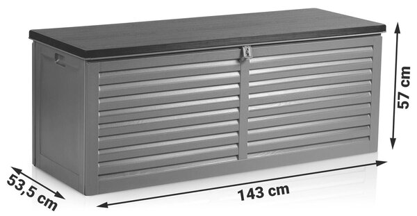 Plonos Kerti tároló láda, 390l, 200kg, 143x57x53,5cm - Fekete, Szürke