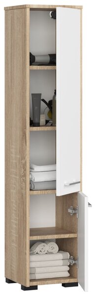 AKORD FIN Fürdőszobai Oszlopszekrény 140cm Sonoma Tölgy Fehér