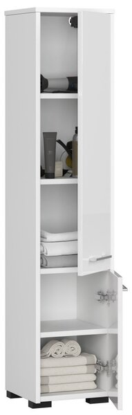 AKORD FIN Magasfényű Fehér Fürdőszobai Oszlopszekrény 140cm