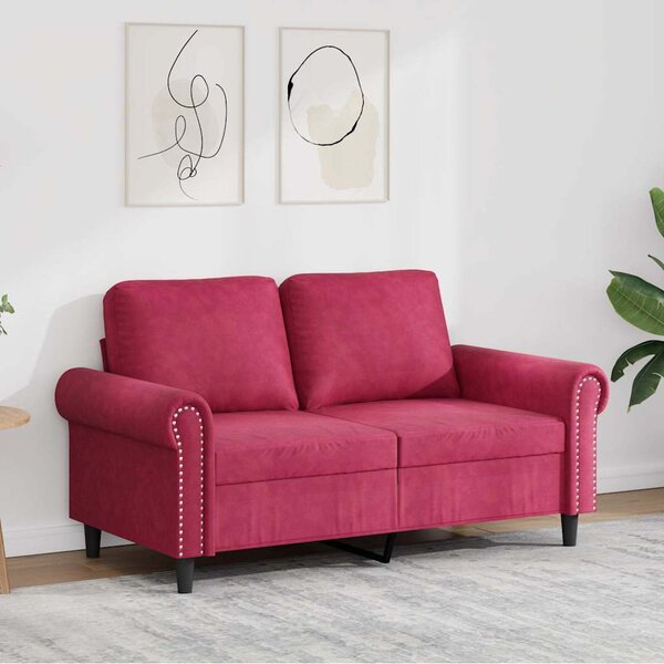 Kétszemélyes bordó bársony kanapé 120 cm