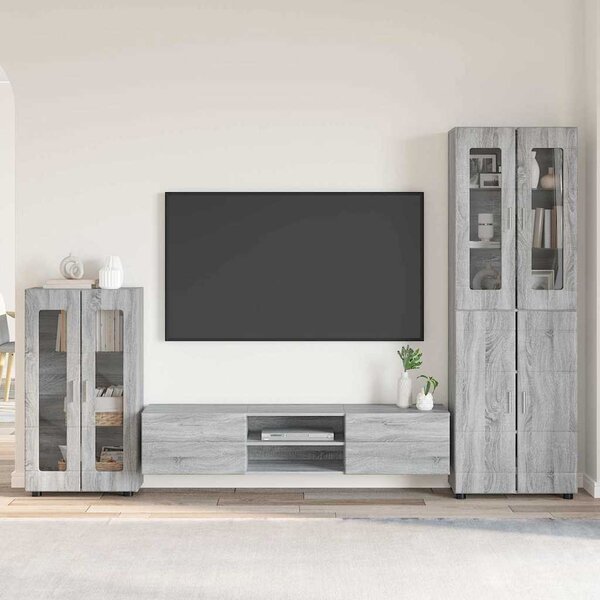 TV szekrény garnitúra FLORIN 3 db Szürke Sonoma Szerelt Fa