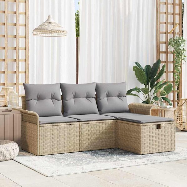 Kerti Kanapé Szett 4 db Beige és Világosszürke polirattan