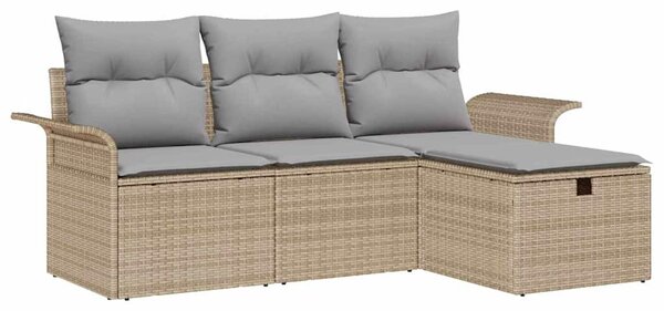 Kerti Kanapé Szett 4 db Beige és Világosszürke polirattan