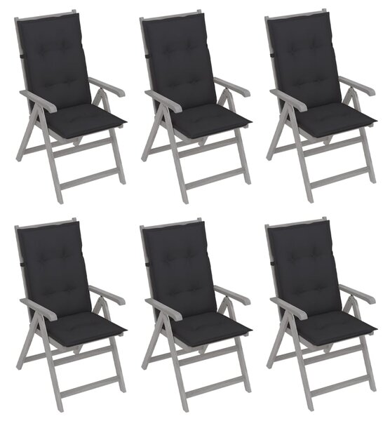 VidaXL 6 db dönthető tömör akácfa kerti szék párnával