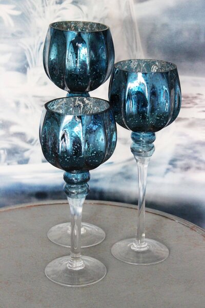 Kék üveg gyertyatartó poharak 3-db