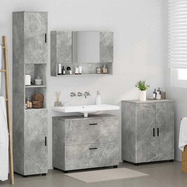 Fürdőszoba bútor szett 4 db Beton Szürke 35 x 30 x 192 cm