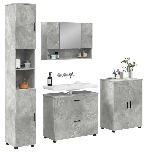 Fürdőszoba bútor szett 4 db Beton Szürke 35 x 30 x 192 cm
