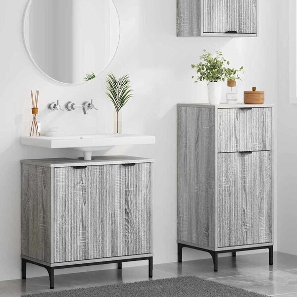 Fürdőszoba bútor szett 2 pcs Szürke Sonoma Mérnöki fa és fém