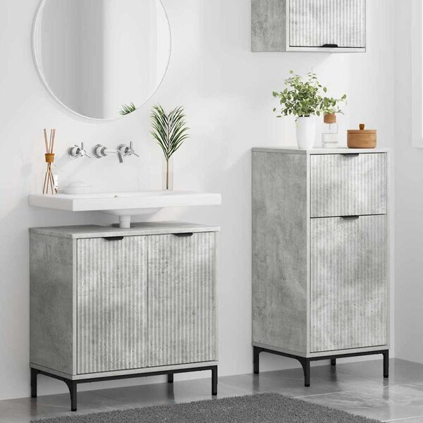 Fürdőszoba bútor szett 2 pcs Beton Szürke Mérnöki fa és fém