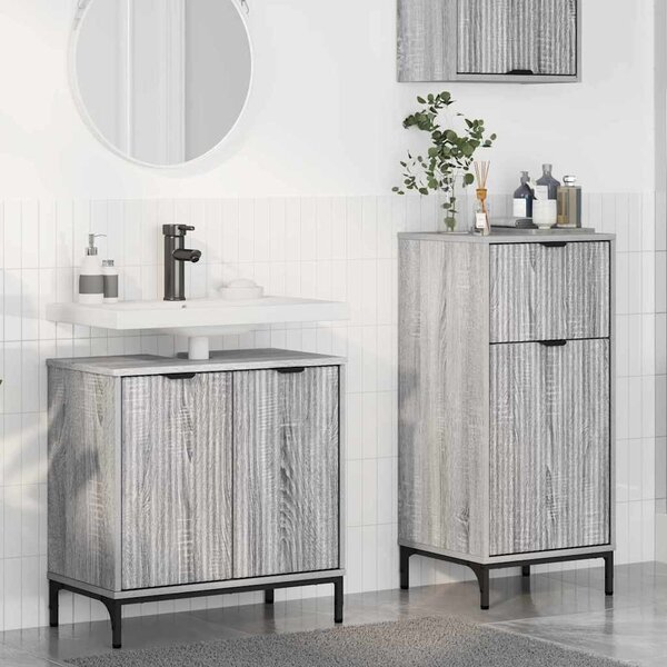 Fürdőszoba bútor szett 2 pcs Szürke Sonoma Mérnöki fa és fém