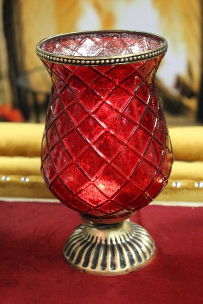 Piros csésze alakú rusztikus gyertyatartó 22cm
