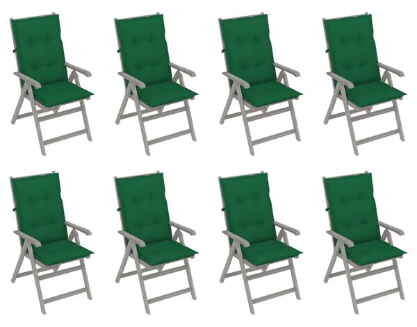 8 db szürke tömör akácfa kerti dönthető szék párnával