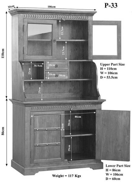 CAMBRIDGE HONEY tálalószekrény masszív akác, mézszínű 196x106 cm