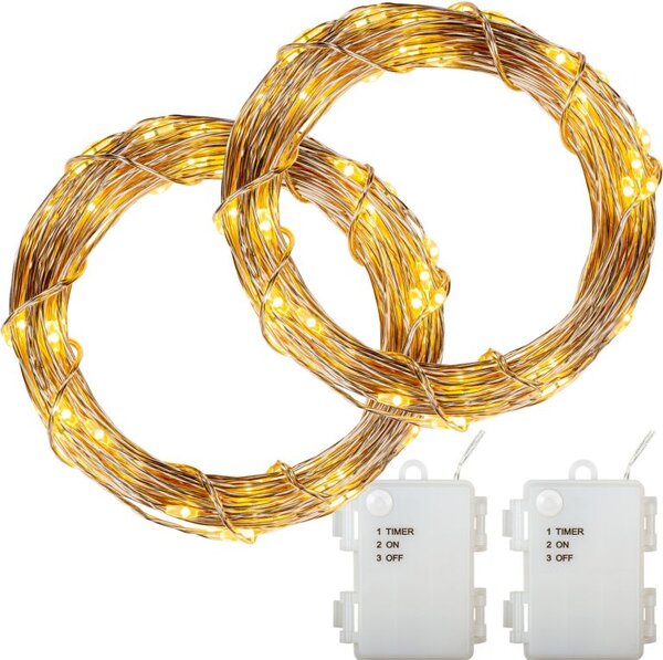 VOLTRONIC® LED lánc 2x 200 LED Meleg fehér + elem