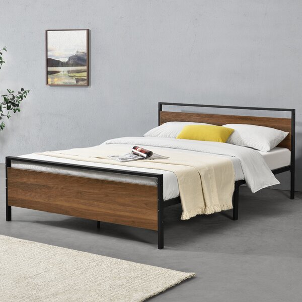Fémkeretes ágy Finse fa-hatású elemekkel matrac nélkül 140x200 cm